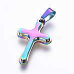 Ion Plating(IP) 304 Stainless Steel Pendants, Cross, Rainbow Color, 29.4x17.8x2.8mm, Hole: 3.5x7.4mm(STAS-E462-07M)