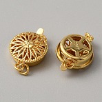 Brass Box Clasps, Multi-Strand Clasps, 1-Strand, 2 Holes, Flat Round with Sunflower Pattern, Golden, 17x12x5.5mm, Hole: 2.3mm(KK-WH0079-16B-G)