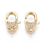 Brass Pave Clear Cubic Zirconia Lobster Claw Clasps, Oval, Real 18K Gold Plated, 16x10x5mm, Hole: 1.2~1.4mm(KK-T075-74G)