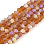 Transparent Glass Beads Strands, Faceted, Frosted, Half AB Color Plated, Rondelle, Goldenrod, 3.5~3.8x3mm, Hole: 0.4mm, about 105~110pcs/strand, 29~31cm(EGLA-A044-T3mm-MB04)