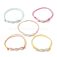 5Pcs 5 Color Natural Cowrie Shell Braided Beaded Anklets Set, Waxed Cotton Adjustable Anklets, Mixed Color, Inner Diameter: 2-3/8~4-3/8 inch(6~11cm), 1Pc/color(AJEW-AN00566)