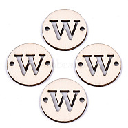 Unfinished Natural Poplar Wood Links Connectors, Laser Cut, Flat Round with Word, Letter.W, 29.5x2.5mm, Hole: 2.5mm(WOOD-S045-140B-01W)