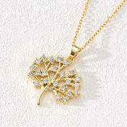 18K Gold Plated Tree of Life Pendant Necklace with CZ Stones Circle Cutout, Clear, size 1(ST2592833)