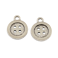 4-Hole Button Tibetan Style Zinc Alloy Charms, Lead Free & Cadmium Free, Antique Silver, 16x12.6x2mm, Hole: 2.5mm(X-TIBEP-R334-167AS-RS)