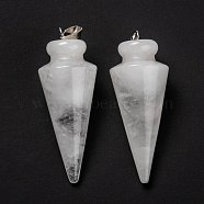 Natural Quartz Crystal Pendants, Rock Crystal Pendants, with Platinum Brass Findings, Cone, 40~44x15~16mm, Hole: 3x7mm(G-K311-47I)
