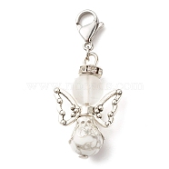 Natural Howlite Pendant Decorations, with Alloy Findings & 304 Stainless Steel Lobster Claw Clasps, Angel & Fairy, 40mm(HJEW-JM00599-01)