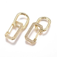 Brass Micro Pave Cubic Zirconia Dangle Huggie Hoop Earrings, Long-Lasting Plated, Rectangle, Golden, Clear, 39mm, Pin: 1mm(EJEW-G279-01G-01)
