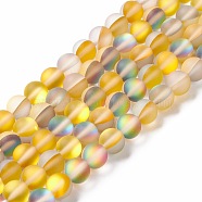 Synthetic Moonstone Beads Strands, Frosted, Round, Goldenrod, 8mm, Hole: 1mm, about 43~47pcs/strand, 14.37''~15.08''(36.5~38.3cm)(G-E573-01B-18)