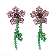 Imitation Austrian Crystal Flower of Life Dangle Stud Earrings, Glass Beads Drop Earrings, Purple, 75x30mm, Pin: 0.6mm(X1-EJEW-TA00029-03)