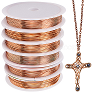 6 Rolls 6 Size Copper Jewelry Wire, Round, Raw, 18~28 Gauge, 0.3~1mm, 2.5~20m/roll, 1 roll/size(CWIR-SC0001-03A)