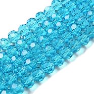 Transparent Glass Beads, Faceted(32 Facets), Round, Cyan, 10mm, Hole: 1.8mm, about 66~68pcs/strand, 24.02~24.13 inch(61~61.3cm)(EGLA-A035-T10mm-D08)