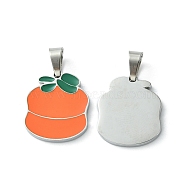 304 Stainless Steel Manual Polishing Pendants, with Enamel and 201 Stainless Steel Clasp, Orange Charms, Stainless Steel Color, 16.5x14x1.5mm, Hole: 3x5.5mm(STAS-C075-19P)