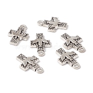 Tibetan Style Alloy Pendants, Cross with Peace Pigeon, Antique Silver, 24x16x3mm, Hole: 2.5mm(FIND-H031-02AS)