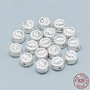 Feng Shui 925 Sterling Silver Beads, Flat Round with Yin Yang, Silver, 7.5x4mm, Hole: 1.4mm(STER-T002-70S)