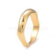 Ion Plating(IP) 304 Stainless Steel Wave Finger Ring for Women, Real 14K Gold Plated, US Size 3(14mm)(RJEW-I096-29G)