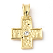 Rack Plating Brass Micro Pave Cubic Zirconia Pendants, Long-Lasting Plated, Lead Free & Cadmium Free, Cross, Real 18K Gold Plated, 24x16x5mm, Hole: 5.5x3mm(KK-R143-13G)