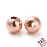 925 Sterling Silver Spacer Beads, Round, Real 14K Gold Plated, 4mm, Hole: 1.4~1.5mm(STER-L063-01RG)
