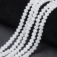 Glass Beads Strands, Imitation Jade, Faceted, Rondelle, White, 6x5mm, Hole: 1mm, about 83~85pcs/strand, 38~39cm(EGLA-A034-J6mm-D05)