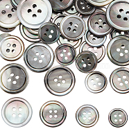 42Pcs 4 Styles 4-Hole Natural Black Lip Shell Buttons, Flat Round, Black, 12.5~20x1.7~2mm, Hole: 1.6~2.2mm(SHEL-BBC0001-17)