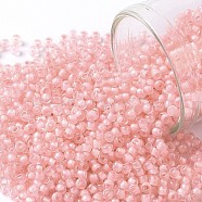 TOHO Round Seed Beads, Japanese Seed Beads, (191F) Frosted Soft Pink Lined Crystal, 11/0, 2.2mm, Hole: 0.8mm, about 3000pcs/10g(X-SEED-TR11-0191F)