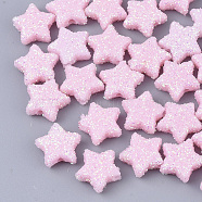 Opaque Acrylic Beads, with Glitter Powder, Star, Pearl Pink, 9.5x10x4mm, Hole: 1.6mm(MACR-T033-04B)