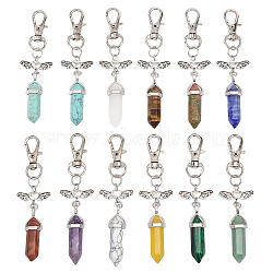 CHGCRAFT 1 Set Double Terminated Natural Gemstone Bullet Pendant Decorations, Angel Lobster Clasp Charms, Clip-on Charms, for Keychain, Purse, Backpack Ornament, 90mm(HJEW-CA0001-51)