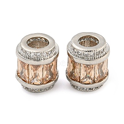 Rack Plating Brass Micro Pave Cubic Zirconia European Beads, Long-Lasting Plated, Lead Free & Cadmium Free, Column, Platinum, Saddle Brown, 11.5x10mm, Hole: 4.5mm(KK-F089-31P-07)