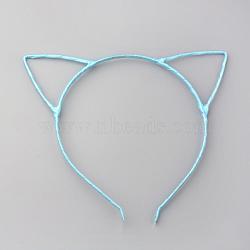 Hair Accessories Iron Kitten Hair Band Findings, with Polyester Ribbon, Cat Ears, Light Sky Blue, 113~124mm(OHAR-S192-06)