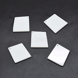 Opaque Glass Pendants, Rhombus, White, 40x37x3mm, Hole: 1.5mm(G-O175-34)