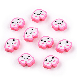 Handmade Polymer Clay Beads, Cloud with Smiling Face, Pearl Pink, 6~8.5x10~11.5x4.5~5.5mm, Hole: 1.8mm(CLAY-N008-033F)
