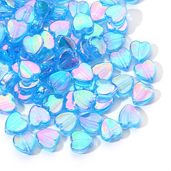 100Pcs Eco-Friendly Transparent Acrylic Beads, Dyed, AB Color, Heart, Blue, 8x8x3mm, Hole: 1.5mm(TACR-YW0001-07F)