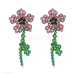 Imitation Austrian Crystal Flower of Life Dangle Stud Earrings, Glass Beads Drop Earrings, Purple, 75x30mm, Pin: 0.6mm(X1-EJEW-TA00029-03)