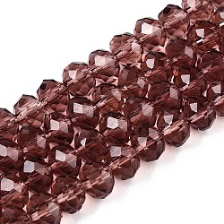 Glass Beads Strands, Faceted, Rondelle, Coconut Brown, 8x6mm, Hole: 1mm, about 64~65pcs/strand, 15.75~16.14 inch(40~41cm)(EGLA-A044-T8mm-D13)