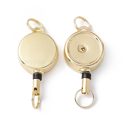 Alloy Badge Reels, Retractable Badge Holder, with Split Ring, Flat Round, Light Gold, 52~370x21x9.5mm(AJEW-C018-01LG)