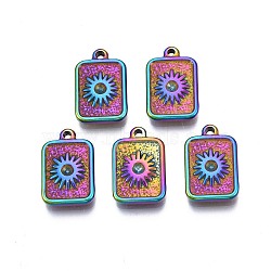 Rack Plating Rainbow Color Alloy Pendant Rhinestone Settings, Cadmium Free & Nickel Free & Lead Free, Rectangle with Sun, 16x10x2.5mm, Hole: 1.2mm, Fit For 2mm Rhinestone(PALLOY-N163-184)