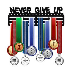 Custom Fashion Iron Medal Hanger Holder Display Wall Rack, with Screws, Word Never Give up, Electrophoresis Black, 150x400mm(ODIS-WH0021-025)