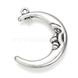 Tibetan Style Alloy  2-Loop Link Pendants, Cadmium Free & Lead Free, Moon, Antique Silver, 39x30x4.5mm, Hole: 1.5~2mm, about 125pcs/1000g(TIBE-Q075-12AS-LF)