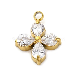 304 Stainless Steel Micro Pave Cubic Zirconia Pendants, Clover Charms, Clear, 13x10.5x3.5mm, Hole: 1.5mm(X-STAS-U042-06G-05)