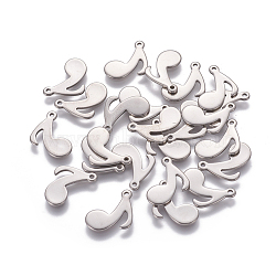 201 Stainless Steel Charms, Musical Note, Stainless Steel Color, 12x13x0.9mm, Hole: 1mm(STAS-L234-088P)