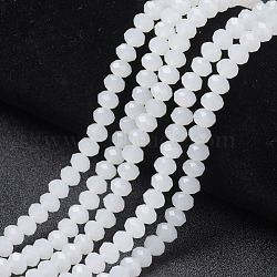 Glass Beads Strands, Imitation Jade, Faceted, Rondelle, White, 6x5mm, Hole: 1mm, about 87~90pcs/strand, 17~17.5 inch(42.5~43.75cm)(EGLA-A034-J6mm-D05)