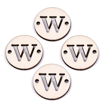 Unfinished Natural Poplar Wood Links Connectors, Laser Cut, Flat Round with Word, Letter.W, 29.5x2.5mm, Hole: 2.5mm