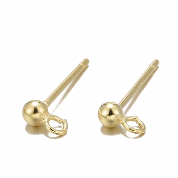 925 Sterling Silver Ear Stud Findings, Earring Posts with 925 Stamp, Real 18K Gold Plated, 14mm, head: 5x2.5mm, Hole: 1mm,  Pin: 0.7mm