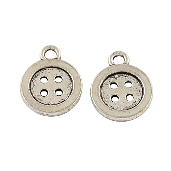 4-Hole Button Tibetan Style Zinc Alloy Charms, Lead Free & Cadmium Free, Antique Silver, 16x12.6x2mm, Hole: 2.5mm