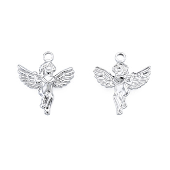 Non-Tarnish 201 Stainless Steel Pendants, Angel, Stainless Steel Color, 23x20x2.5mm, Hole: 2mm