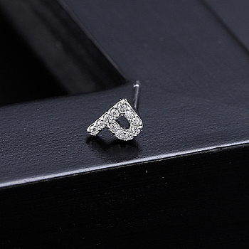 Platinum Brass Micro Pave Cubic Zirconia Stud Earrings, Initial Letter, Letter P, No Size