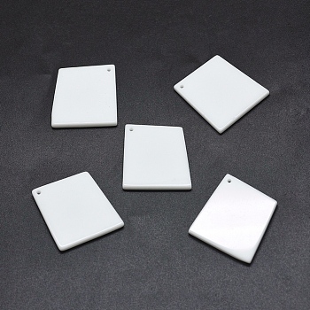 Opaque Glass Pendants, Rhombus, White, 40x37x3mm, Hole: 1.5mm