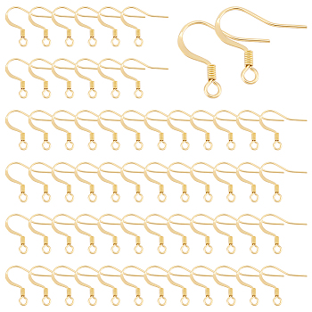 304 Stainless Steel French Earring Hooks, Flat Earring Hooks, Ear Wire, with Horizontal Loop, Golden, 15x19x2mm, Hole: 2mm, 21 Gauge, Pin: 0.7mm, 100pcs/box