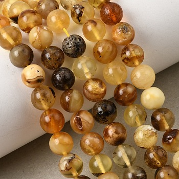 Natural Amber Beads Strands, Round, Smooth, Sandy Brown, 6.5~7mm, Hole: 0.6mm, about 58pcs/strand, 14.76''~14.96'(37.5~38cm)