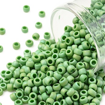 TOHO Round Seed Beads, Japanese Seed Beads, (407F) Green Opaque Rainbow Matte, 8/0, 3mm, Hole: 1mm, about 222pcs/10g