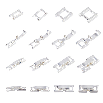 20Pcs 4 Styles Eco-Friendly Brass Watch Band Clasps, Long-Lasting Plated, Lead Free & Cadmium Free, Silver, 15~17x3.5~7.5x4mm, 5pcs/style
